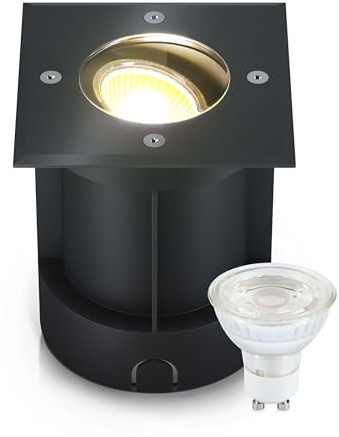 lambado® LED Bodenstrahler für Außen in Schwarz - Wasserdicht & Befahrbar inkl. 5W GU10 Strahler neutralweiss - Eckige Bodenleuchte/Bodeneinbaustrahler IP67 für Terrasse & Garten