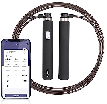 Livoo feel good moments Springseil mit Zähler, Bluetooth, für Erwachsene, wiederaufladbar, USB-Fitnessgerät, schwarzer Kunststoffgriff