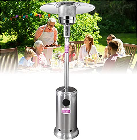 BDXZJ Parasol Chauffant en Acier Inoxydable, Chauffage d'extérieur Gaz 13Kw GPL A Parasol avec roulettes 224 cm de Hauteur Adapté Au Jardin, Aux Restaurants, Aux Bars, Aux Barbecues Silver