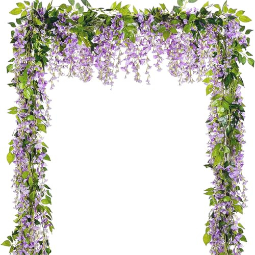 5 Pcs Purple Wisteria Garland Artificial Flower Arch Floral Garland Decor Fake Hanging Flowers for Wedding Arch