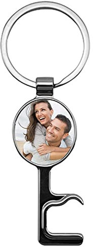 Porte-clé métal argenté Rond avec Photo imprimée – Porte-clés Acier argenté personnalisé Photo Rond – Porte Clef avec Fonction décapsuleur Personnalisable