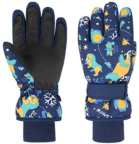 QKURT Gants de Ski Enfants, Moufles de Ski Fille Garçon Gants Chaud Hiver Moufles Coupe-Vent Respirant Snowboard pour Vélo Équitation Patinage Garçons Filles 4-13 Ans