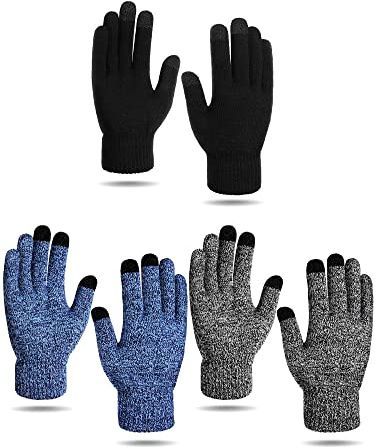 BBTO 3 Paar Touchscreen Handschuhe Warme Fleece Handschuhe Weiche Strickhandschuhe Winddichte Fingerhandschuhe Elastische Winterhandschuhe für Damen Herren Sport