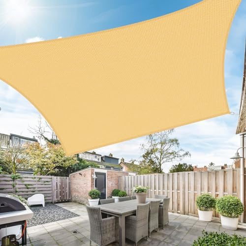 Duerer Sonnensegel 2x3m Rechteckig Sonnenschutz Garten Balkon und Terrasse, 95% UV Schutz, 185g/m² hoch Dichte Gewebe wasserdurchlässig für Patio, Pergola, Hinterhofa, Außenbereich-Sand Farbe