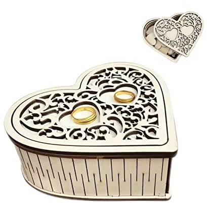 RunFar shop Ring Box Wedding Herzform Holz Ringschachtel Ehering Box Schmuck Ring Geschenkbox für Heiratsantrag Verlobung Valentinstag Hochzeit Gästebuch set 80 Herzen aus Holz inklusive