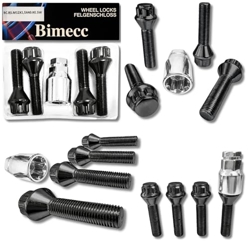 Candado para llantas, M12 x 1,5 x 40 mm, cintura cónica, 60°, 4 candados negros para llantas, 4 unidades, antirrobo, antirrobo, bloqueo de ruedas, tornillos de rueda