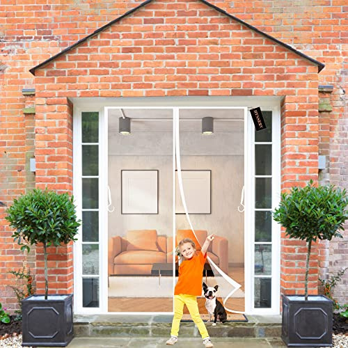 Magnetic Fly Screen Door 130x210cm White Insect Protection Magnetic Fly Curtain Easy Adhesive Mounting No Drilling Required for Balcony Living Room Patio Door