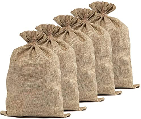 Zplontya 5 bolsas grandes de arpillera: sacos de arpillera de yute natural de 20 x 30 pulgadas, bolsas reutilizables para cultivo de plantas, soportes para verduras de raíz, bolsas de patatas fuertes
