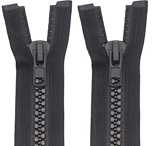 MebuZip 2 Stück 200 cm #10 Reißverschluss Kunststoff teilbar 8,5mm (DK2T) | Schwarz Große Reißverschluss für Jacken Nähen Mäntel