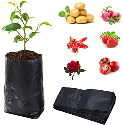 bainuote Pflanztasche 100 Stück Hochwertige PE-Pflanzsack Pflanzen Wachsen Tasche Biologisch Abbaubar Verdickte Pflanzbeutel mit Atmungsaktiven Löchern Sämlingsbeutel (25x30cm (DxH))