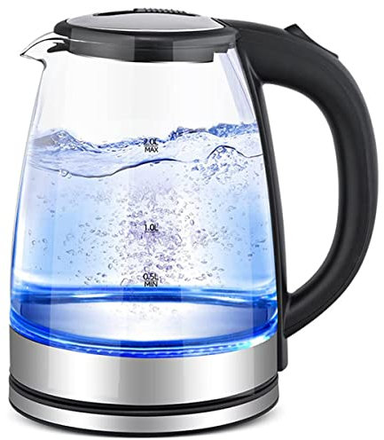 FairUo Kettles, 2 Liter (Bpa Free) Cordless Kettles with Led Light, Auto Shut-Off & Boil-Dry, Stainless Steel Kettle Inner Lid & Bottom & Fast Boil, for Family Bedrooms/Clear/18 * 18 * 25Cm