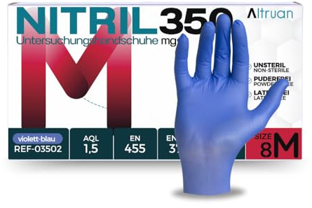 ALTRUAN Nitrilhandschuhe 100/1000 Stück, Blau/Schwarz, Nitril350, Einweghandschuhe, Einmalhandschuhe, Untersuchungshandschuhe, Handschuhe, puderfrei, latexfrei, Größe S - XL (Blau, M, Box)