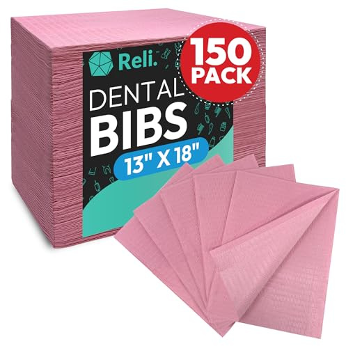 Reli. Pink Dental Bibs (150 Pack) | 13x18 Dental Bibs Disposable for Patients, Dentists | 3-Ply Waterproof, Disposable Sheets for Medical Tray Cover, Nail Mat, Tattoo Shop