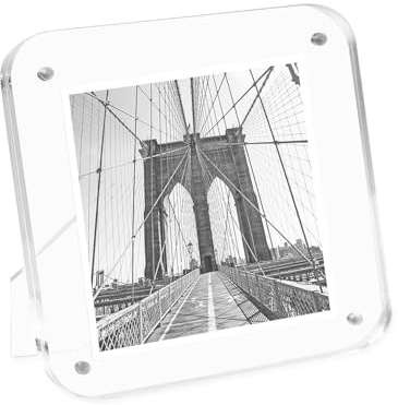 Isaac Jacobs 4x4 Clear Plain Rounded Corner Acrylic Picture Frame, Magnetic Photo Frame, Made for Tabletop Display with Two-Way Easel (4x4, Clear)
