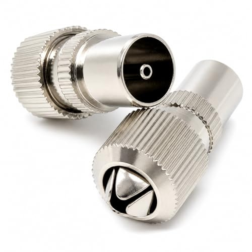 DRUT 2pcs TV RF Male Plug Connector Adapter, Silver | For Aerial Coaxial Coax Cable, Toolless Push In End