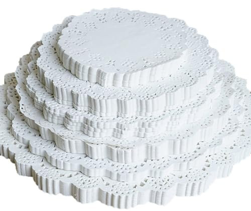 Yurosiay 100 Stück Spitze Papiermatten Tischsets Rund Papierdeckchen Tortenspitze Spitzendeckchen Papier Kuchenmatte Kuchen Verpackung Pads für Hochzeit, Geburtstag, Kuchen, Desserts 6.5 Zoll