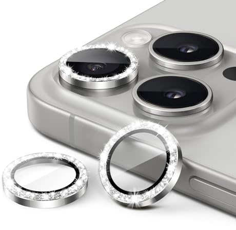 JETech Protecteur d'Objectif pour iPhone 15 Pro/15 Pro Max, Titane Blanc | Protection Caméra, Anneaux Individuels Pailletés, Verre Trempé 9H, Anneau de Protection en Métal, Transparent HD