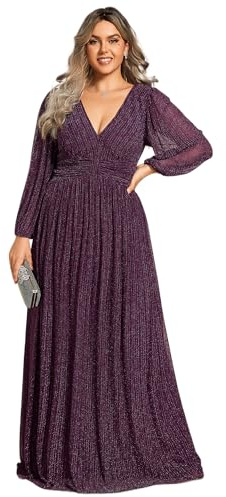 Ever-Pretty Abito Cerimonia Donna Scollo A V A Manica Lungamanica della Lanterna Vestito Donna Elegante Purple Wisteria 54