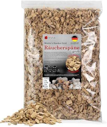 Moritz 15 kg di trucioli di faggio grossolano, 6 – 12 mm, affumicatura a freddo di pesce, carne, salsiccia, formaggio, verdure, anche per barbecue, barbecue – farina affumicata