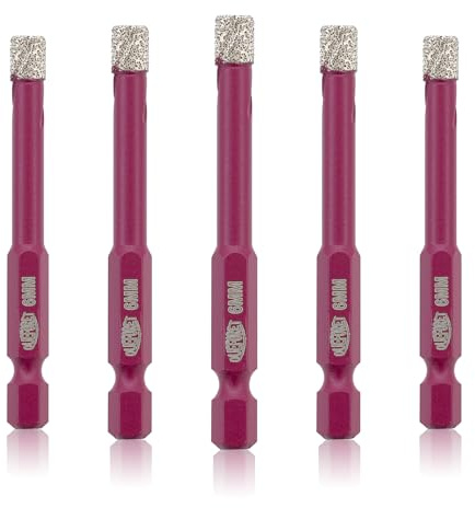 QUEFORET Punte Diamantate Gres Porcellanato - 5 Pezzi 6mm Punte Trapano per Porcellana Piastrelle Ceramica Marmo Granito, Gambo Esagonale a Cambio Rapido