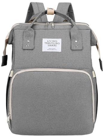 Chickwin Baby Wickeltasche, Wickelrucksack Großer Kapazität, Babytasche für Reise Wickeltasche Rucksack mit Faltbarem Kinderbett, Babybettrucksack Multifunktional (Hellgrau,42 * 32 * 22cm)