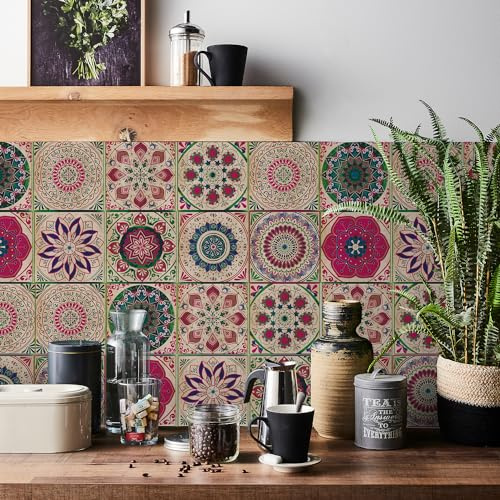 HORIWE Mandala Fliesenaufkleber 24 Stück Retro Kunst Wandfliese Aufkleber