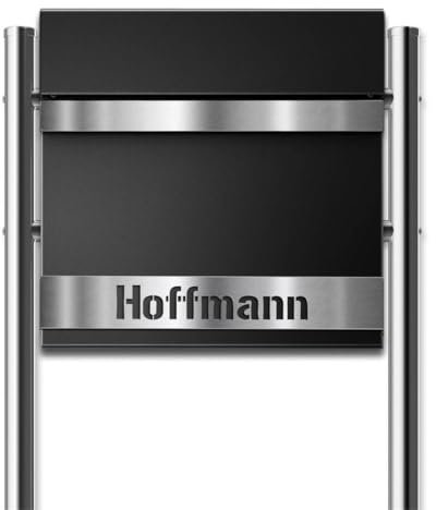 Metzler Standbriefkasten Asta in RAL 9005 Tiefschwarz - inkl. Zeitungsfach, Edelstahlblende & personalisierbarer Gravur - Design Briefkasten mit Ständer - Größe: 37 x 37 x 10,5 cm, Höhe 120 cm