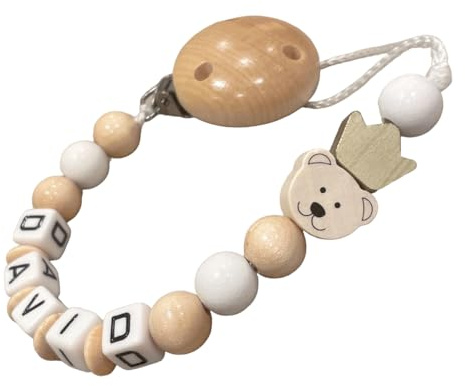 personalisierte gestaltetes Babygeschenk mit Namen für Mädchen Junge Baby Geschenk personalisiert zur Geburt & Taufe Motiv Bär & Krone mehrere Farben (Bär Krone Natur Holz)