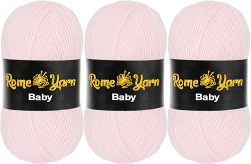 Baby Wolle (#3 DK) Babywolle zum Häkeln Weich, Antipilling Acryl Wolle Strickgarn Baby uni Babywolle, Strickwolle Häkelwolle Acrylgarn zum Stricken und Häkeln (3 Knäuel, 255 Hellrosa)
