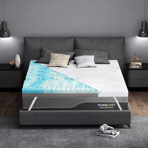 Egg Crate Firm Mattress Topper Queen 4 Inch Mattress with Ice Silk Cover, Premium Cooling Gel + Bamboo High-Density Memory Foam Mattress Topper, Medium Firm to Firm Mattress Topper for Pain Relief