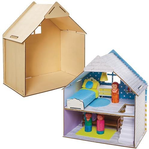 Baker Ross FN199 Bygg ditt eget dockhus i trä - 1-pack, dockhus för barn, byggsats för hantverk