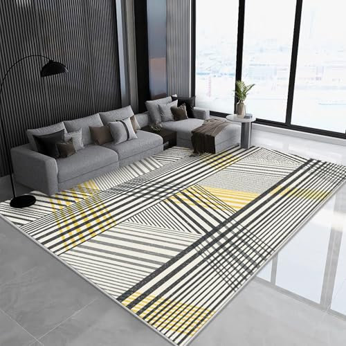 Tzvpsu Deko Wohnzimmer modern Abwaschbarer Wohnzimmerteppich Grau Schwarz Gestreift Design,Dekoration Badezimmer bettvorleger rutschfest,160x230cm