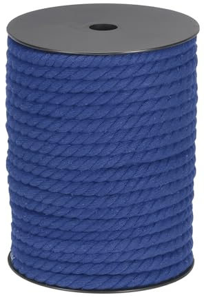 QUARKZMAN Baumwollseil 3 Strang Gedrehtes Geflochtenes Blau 40m/47 Yard | Seil, 8mm Durchmesser, für Wandbehang Pflanzenaufhänger Stricken Makramee-Knoten