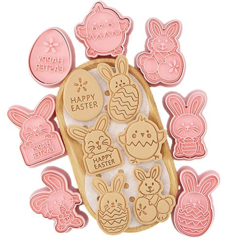 Dreuhuing Ostern-Ausstechformen, Ostern Kaninchen Keksformen Fondant Formen, 8 Stück Cartoon-Prägeform, Keksstempel zum Backen zu Hause, Geburtstagsparty-Zubehör