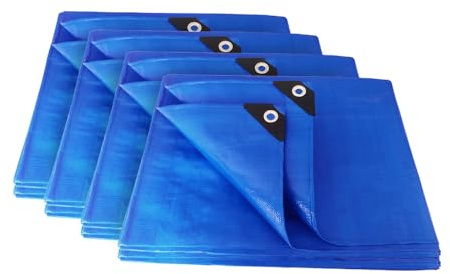 ANSIO Tarpaulin 3m x 4m Pack of 4 Water-resistant Tarp with Eyelets - Blue | Multipurpose Groundsheet, Cover for Camping, Garden, Storage, DIY Projects with UV Protection, Weatherproof & Frost-Resistant