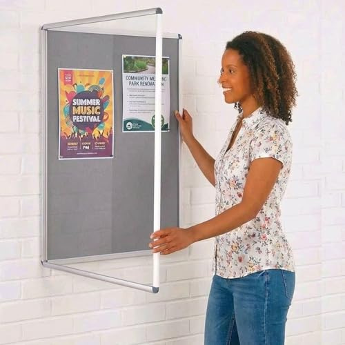 Wonderwall Budget Tamperproof Lockable Noticeboard, 90 x 60cm, Grey Felt | Indoor use, accepts pins, Aluminium Frame with Double Safety Locks and Keys - Ideal for Office, School & Healthcare Displays