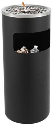 Garbenat Standaschenbecher 15L Mülleimer mit Aschenbecher 201 Edelstahl Standaschenbecher für Draussen Hohe Zylinder Mülleimer für Draussen, Einkaufszentren TxH: 25 x 61 CM (Schwarz)