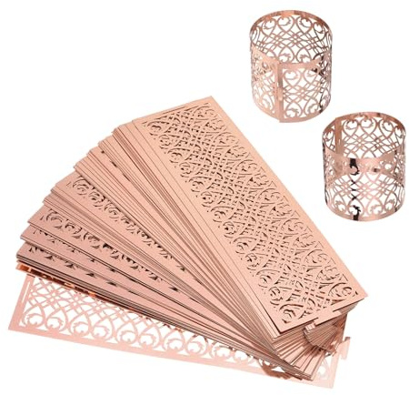 sourcing map Serviettenringe, lasergeschnittenes Folienpapier, Serviettenhalter, hohle Serviettenbänder für Hochzeiten, Party, Serviette, Tischdekoration, Restaurant (reflektierendes Roségold, 13,5 x