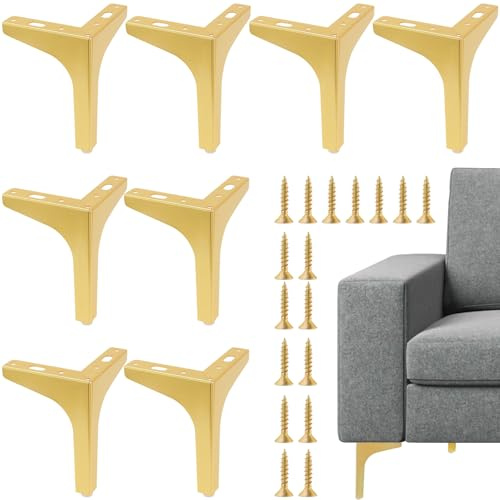 FAAING 8er Set 15cm Möbelfüße Metall Gold, Metall Dreieck Möbelfüße Sofa Füße mit Schrauben, Modern Möbelbeine Tischbeine Schrankfüße Couch Füße für Möbel Tisch Stuhl DIY Schrank