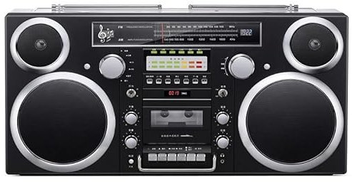 Lecteur de Cassettes sans Fil Boombox avec Audio Domestique Bluetooth, Lecteur CD, Haut-Parleur, Radio FM, Lecture USB, écran LED, pour la Maison, la Plage ou Les Bois