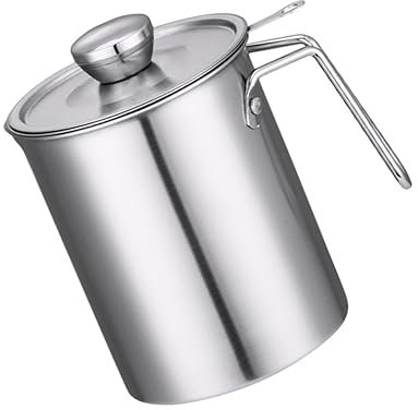 OFFSCH Grand Récipient À Huile En Métal De 1 8 L Couvercle En Acier Inoxydable Poignée Anti-brûlure Pour Le Rangement De