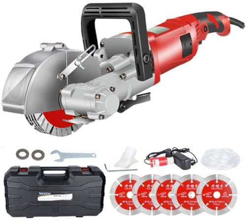 Electric Wall Chaser, 4000W 7500R/min Wall Groove Cutting Machine with 5 Slotted Piece, Water Pump, Cutting Depth 0-37Mm, Slotting Width 33Mm, for Granite, Marble, Concrete Stone red
