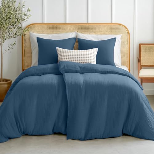 Dreamzie Bettwäsche 135x200cm - 2 Kissenbezüge 80x80cm - Baumwolle Musselin | Blau · 4-Teiliges Set · Atmungsaktiv & Weich · OEKO-TEX Zertifiziert · Reißverschluss