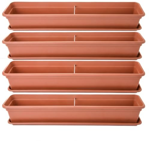 SUSTANIA Balkonkasten-Set 4er-Pack 80 cm in Terracotta: Verwandeln Sie Ihren Balkon in eine blühende Oase! Blumenkasten mit Untersetzer