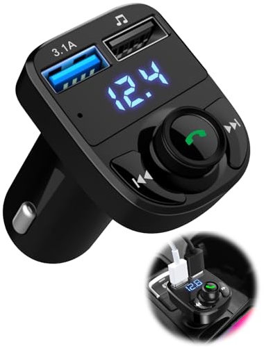 Bluetooth Car Adapter FM Wireless Bluetooth Transmitter, Car Charger MP3 Player Hands-Free Calling with 2 USB Fast Charger 5V/3.1A and 1A SD with Built-in MIC Support SD TF Card USB Disk