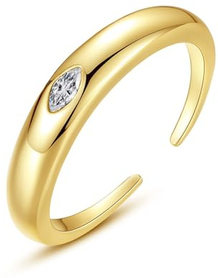 Tolldek Bague de fiançailles en or 585 14 carats - Créée en laboratoire - Bague solitaire diamant taille marquise - Bague en or jaune Au585 - Bijou en or véritable - Taille 47 à 65, or jaune 14 carats