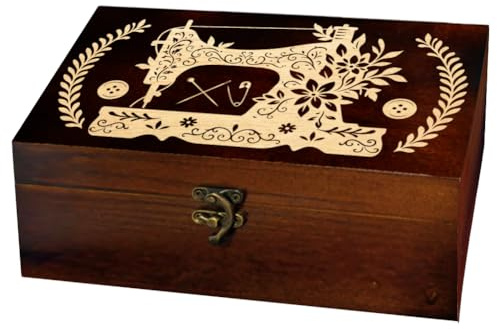 arricraft Wooden Storage Box with Hinged Lids, Flower Sewing Machine