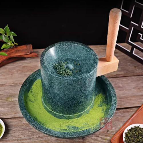 YCNLYSSR Moulin à thé en Pierre Vintage, Petit Moulin à thé en Pierre Lapis-Lazuli, Petit Moulin à Poudre de thé Matcha avec Cadre en Bois, pour moudre Les Grains secs et humides (L)