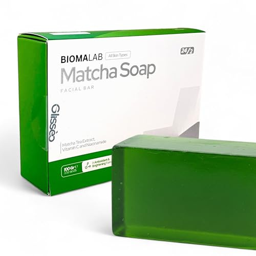 Biomalab Savon pour le visage Matcha - Avec vitamine C et niacinamide - Pour une peau claire et éclatante - Soin végétalien pour tous les types de peau - 100 g