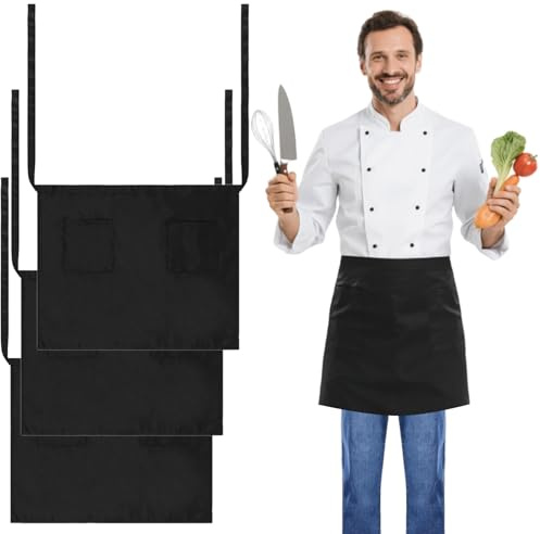 3 Stück Vorbinder Kellnerschürze,Wasserdichte Halbe Schürze für Männer und Frauen,Schwarz Schürze,Halbschürze Kurz,Schürzen Gastronomie,Vorbinder SchürzeHerren,für Männer und Frauen, Kochschürze